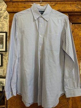 Ralph Lauren Light Blue and White Checked Button-Down Shirt